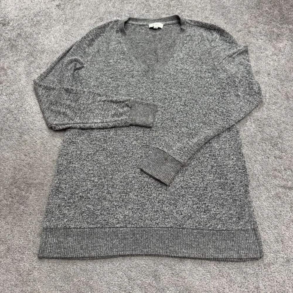 Lucky Brand Tunic V-Neck Pullover Sweater Womens Small Petite Heather Gray Knit